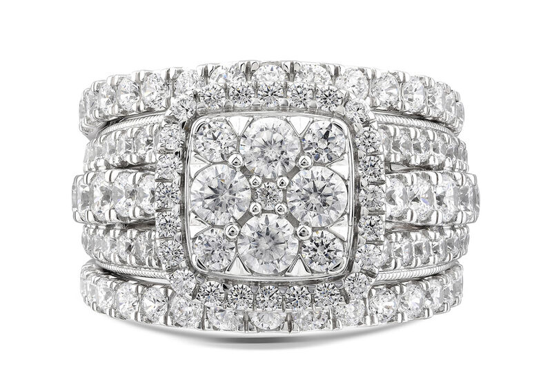 Round Diamond 3ctw. Multi Row Composite Engagement Ring in 14k White Gold image number null
